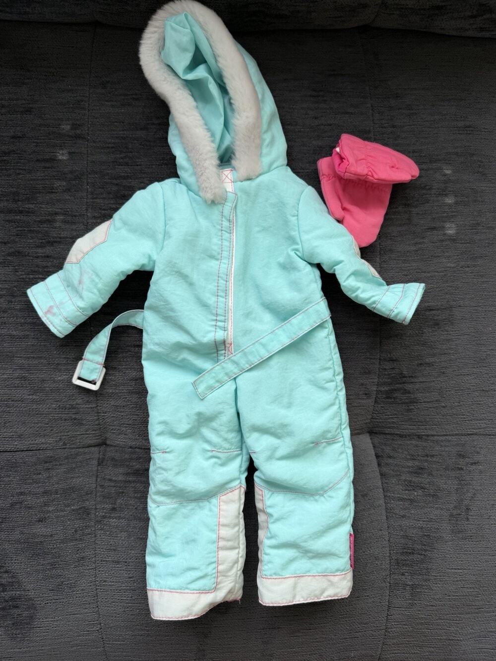 American Girl Doll Blue Ski Outfit with pink gloves RETIRED 2014 Snowsuit Winter